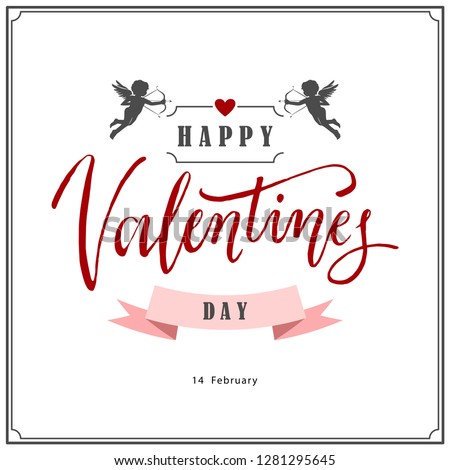 Foto stock: Valentines Day Cupid With Pattern Hearts On Wallpaper Background