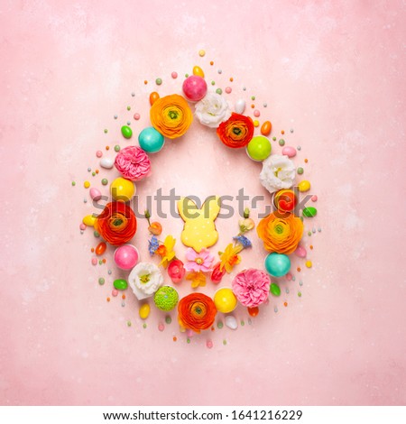 Сток-фото: Pastel Background With Colored Eggs And Narcissus To Celebrate E