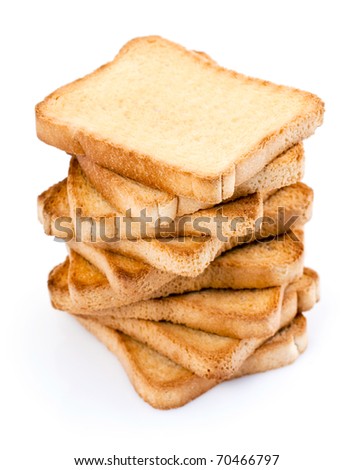 Foto stock: A Pile Of Nine Toasted Bread Slices For Breakfast Isolated On White Studio Background