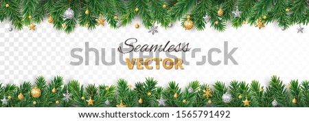 Stock photo: Christmas Fir Branch With Gold Streamers And Stars On A White Ba