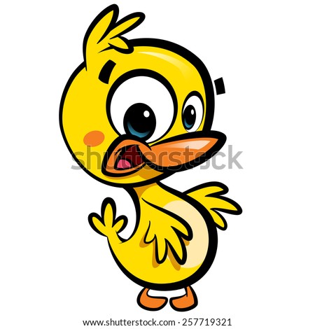 Zdjęcia stock: Cartoon Cute Little Smiling Baby Duck Character With Black Outli