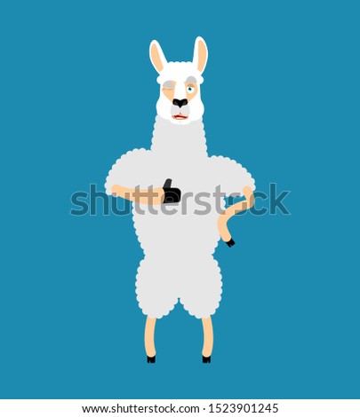 Stock photo: Lama Alpaca Thumbs Up And Winks Emoji Animal Happy Emoji Vecto