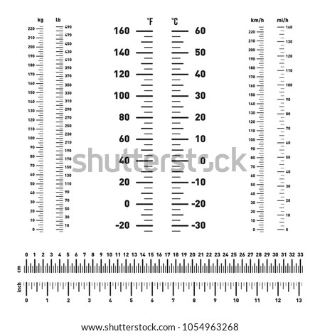 Stock fotó: Celsius And Fahrenheit Temperature Scale Markup For Meteorology Thermometers Vector