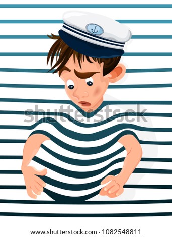 Foto d'archivio: Little Boy Trapped In A Marine Background Vector Cartoon Charac