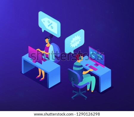 Stock fotó: Cold Calling And Operator With Headset Isometric 3d Illustration
