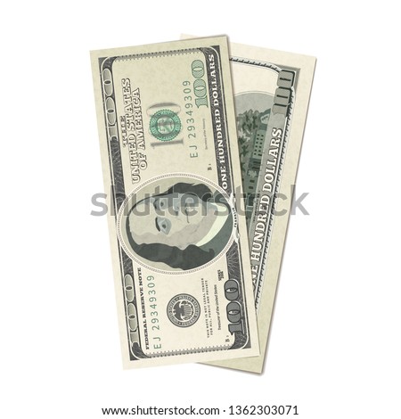 Сток-фото: Couple Of Fake One Hundred Usa Dollars Banknote Front And Back Detailed Coupure In Isometric View O