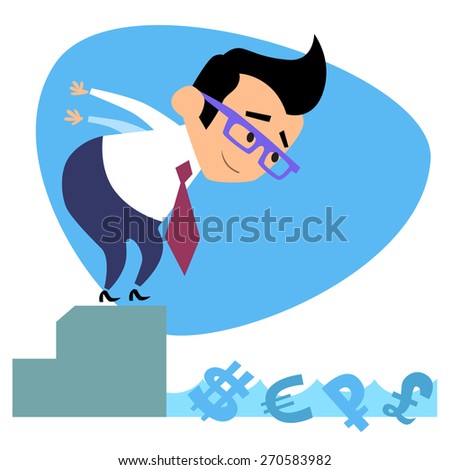 Stock photo: Businessman Swimmer Jumps Pool With Money Business Theme Sports