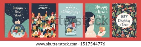 Сток-фото: Vector Christmas Illustration With Magic Tree And Holiday Elemen