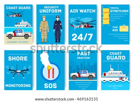 ストックフォト: Coast Guard Day Cards Set Guarding The Order Of Flyear Magazines Posters Book Cover Banners De