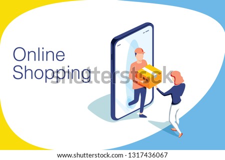 Foto stock: Isometric Flat Vector Landing Page Template Of Delivery By Scooter