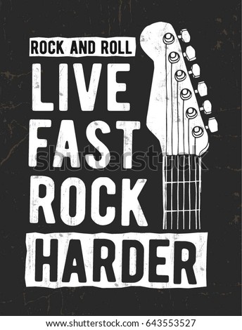 Foto stock: Rock N Roll Poster Music T Shirt Print Design Musical Tee Graphics Box With Hand Sign And Typograp