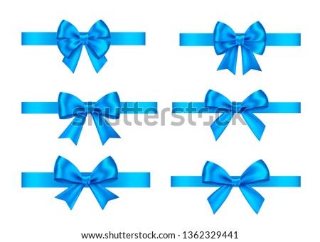 ストックフォト: Realistic Blue Bow Element For Decoration Gifts Greetings Holidays Vector Illustration