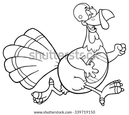 Zdjęcia stock: Black And White Football Turkey Bird Cartoon Character Running In Thanksgiving Super Bowl
