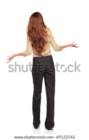 Stock fotó: Rear View Of Well Dressed Caucasian Businesswoman Raising Hand In A Business Seminar While Mature Bu