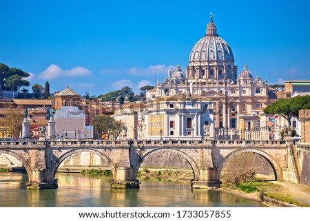 Rome And Vatican Tiber River Bridge Od Saint Angelo And Basilic Foto stock © xbrchx