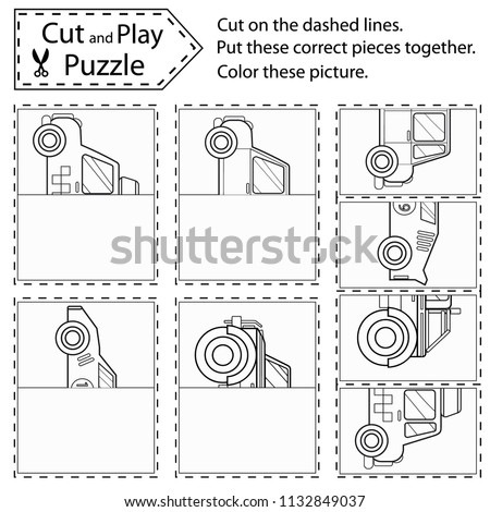 Foto stock: Find The Correct Part Education Game For Children Colorful Vector Set