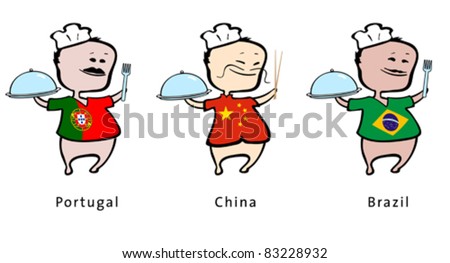 Stok fotoğraf: Chef Of Restaurant From Portugal China Brazil - Vector Illustration