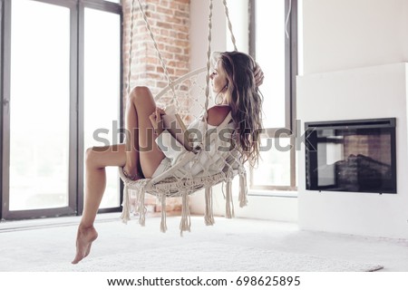 Stock foto: Young Girl Resting In Hammock