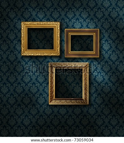 Gilded Vintage Frames On Damask Wallpaper Background With Grunge Stock fotó © Anterovium