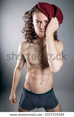 Stok fotoğraf: Portrait Of Handsome Red Haired Athlete Topless At The Studio