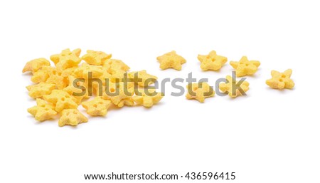 Foto stock: Yellow Stars Corn Flakes Isolated On White Background With Copy Space Cereals Texture