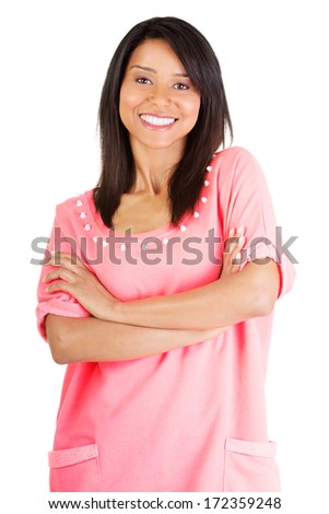 Stockfoto: Young Happy Smiling Mulatto Latin American Teenage Girl Emotional Posing On White Background Lifest