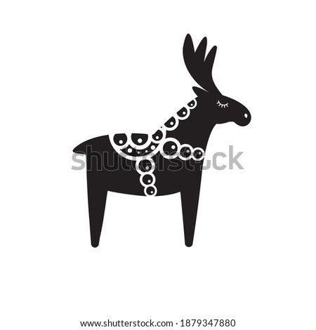 Stock photo: Scandinavian Outline Vector Design Swedish Dala Or Dalecarlian Horse Pattern Coloring Book For Adu