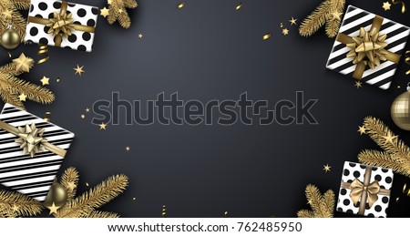 Foto stock: Merry Christmas Illustration On Grey Background With Typography And Holiday Elements Vector Design