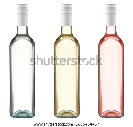 Foto d'archivio: Transparent White Wine Bottle With Blank White Label On White Wooden Board Mock Up