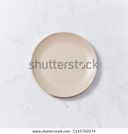 Handcrafted Clay Empty Plates Covered With Glazed In In Pastel Colors On A Gray Concrete Background Stockfoto © artjazz