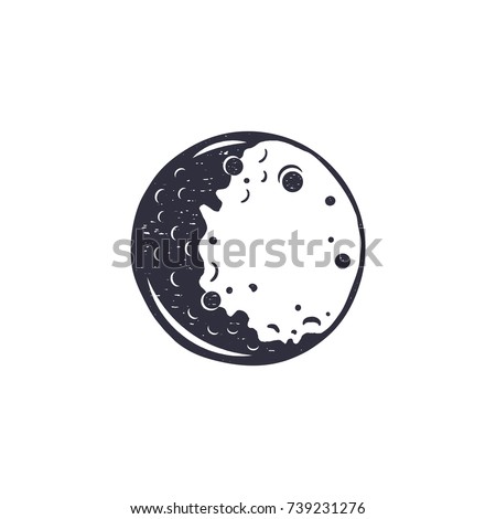 Stockfoto: Vintage Hand Drawn Moon Symbol Silhouette Monochrome Icon Stock Illustration Isolated On White Bac