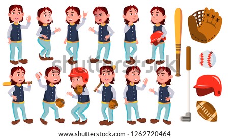 Baseball Boy Schoolboy Kid Poses Set Vector Primary School Child Competition For Web Poster Boo ストックフォト © pikepicture