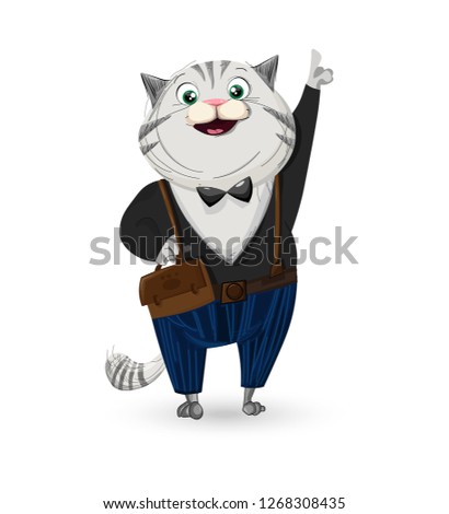 Foto stock: Cat Dressed In Suit Vector Cartoon Character Smiling Cat Wearin