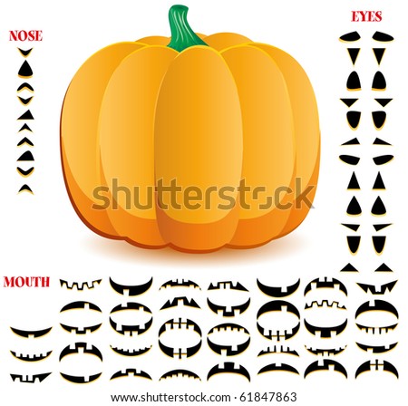 ストックフォト: Set Of Ripe Pumpkin With Carved Eyes And Mouth Jack O Lanterns Attribute Of The Holiday Of Hallowe