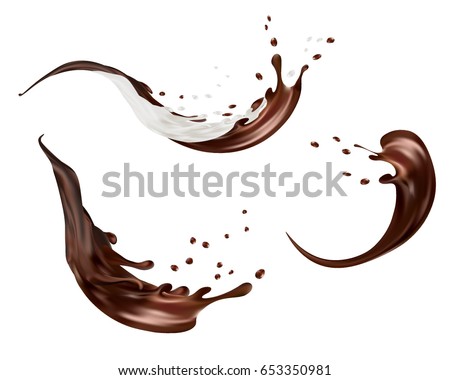 Foto stock: Chocolate Splash Vector Tasty Flow Cocoa Product Splashing Creamy Wave Hot Sauce Coffee Brown