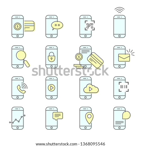 Foto stock: Smartphone Facility Icons - Nfc Mobile Payment Scaning And Mes