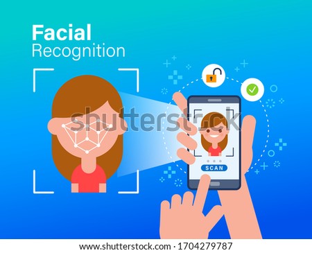 Foto stock: Biometric Facial Recognition Software App Technology For Face Identity Verification Identification C