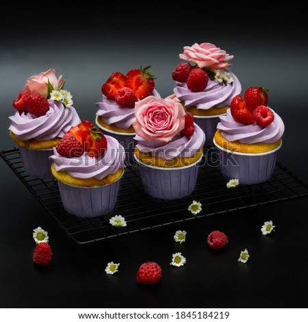 Stock photo: Strawberry Cupcake With Hand Made Rose