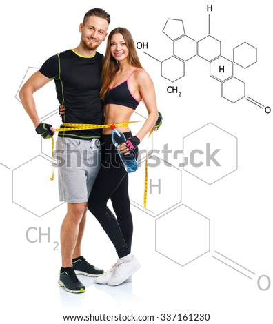 Stock fotó: Athletic Man With Measuring Tape With The Chemical Formula On Ba