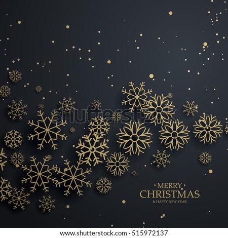 Foto stock: Awesome Black Background With Gold Snowflakes For Merry Christma