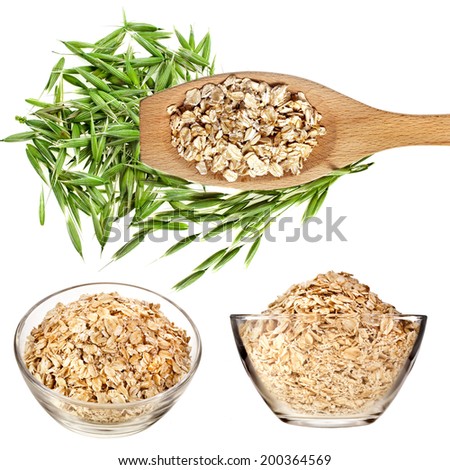 Foto stock: Oat In Wooden Bowl Isolated Groats In Wood Dish Grain On White