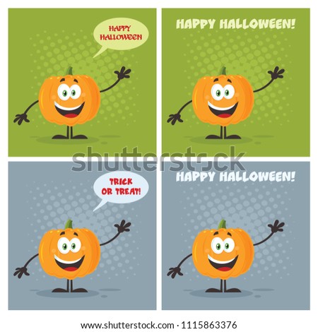 Evil Halloween Pumpkin Cartoon Emoji Character Waving For Greeting Stock foto © HitToon