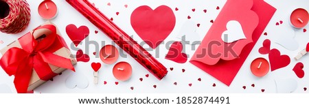 Stock foto: Valentines Day Romantic Decoration With Roses Boxed Gifts Candles