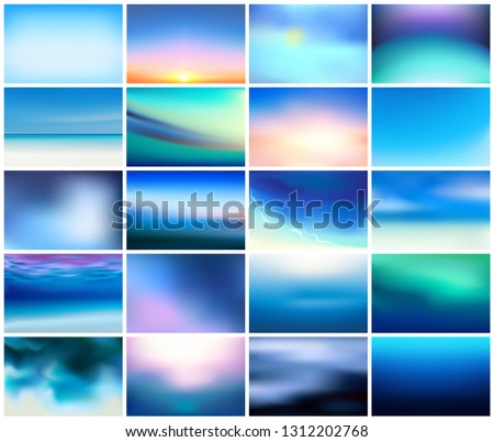 Stock fotó: Big Set Of 20 Horizontal Wide Blurred Nature Dark Blue Backgrounds With Various Quotes