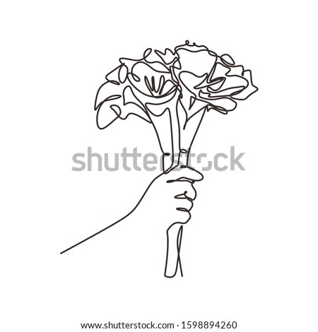 Stok fotoğraf: Roses Stylized Flower Bouquet Hand Drawing Outline Icon Symbol Present For Wedding Birthday Invi