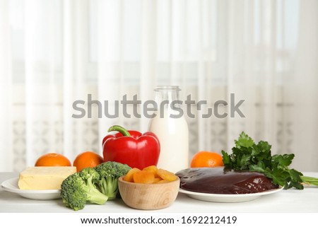 Stock photo: Assortment Of Foods For Healthy Liver On White Wooden Background