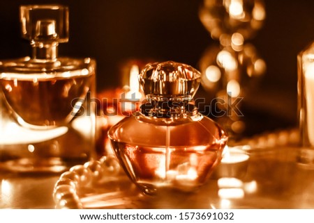 Foto d'archivio: Perfume Bottles And Vintage Fragrance At Night Aroma Scent Fra