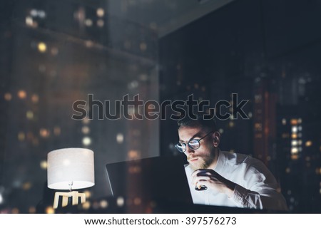 Stok fotoğraf: Designers With Computer Working At Night Office