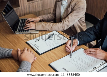 Two Senior Manager Reading A Resume During A Job Interview Empl Stock foto © Freedomz