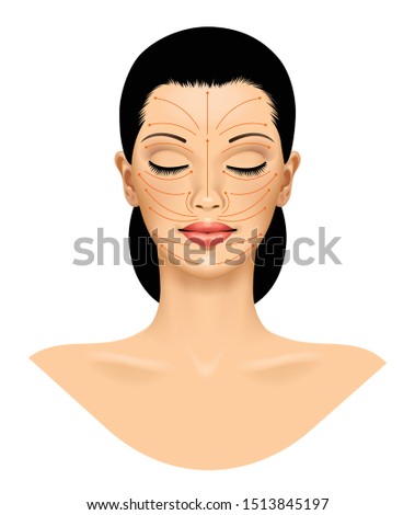 [[stock_photo]]: Beautiful Young Girl With Facial Care Arrow Signs Of Damaged Ski